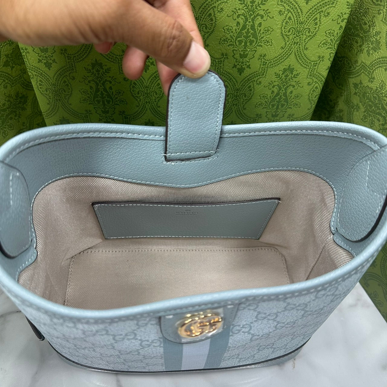 GUCCI OPHIDIA LARGE BLUE CANVAS