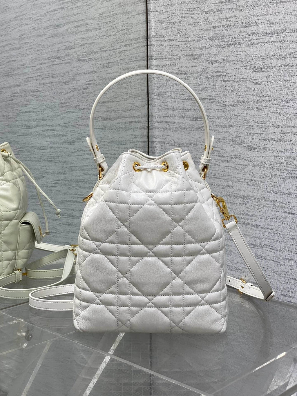DIOR SMALL CARO BUCKET BAG WHITE