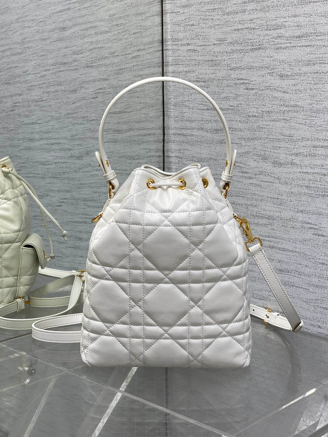 DIOR SMALL CARO BUCKET BAG WHITE