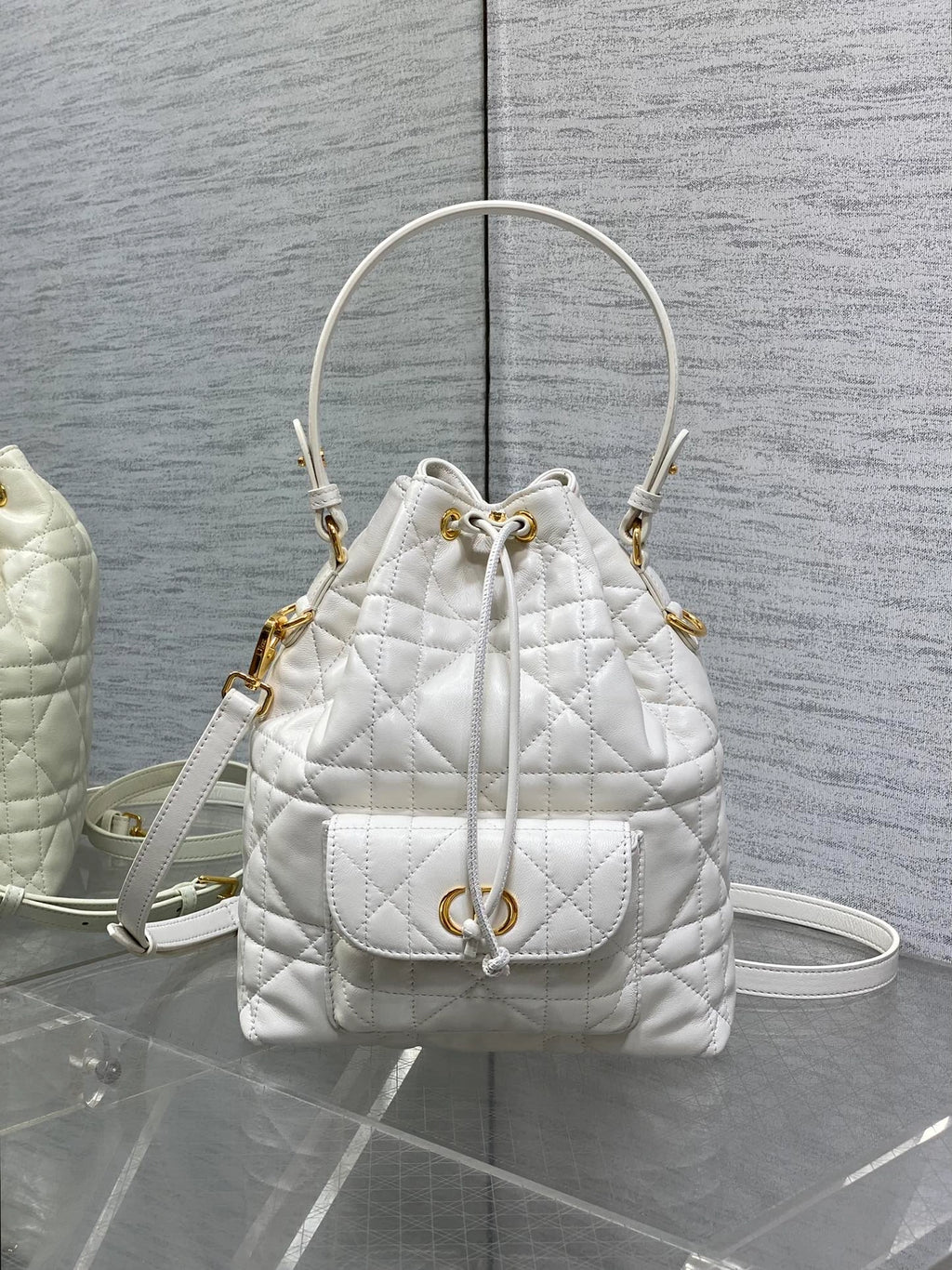 DIOR SMALL CARO BUCKET BAG WHITE