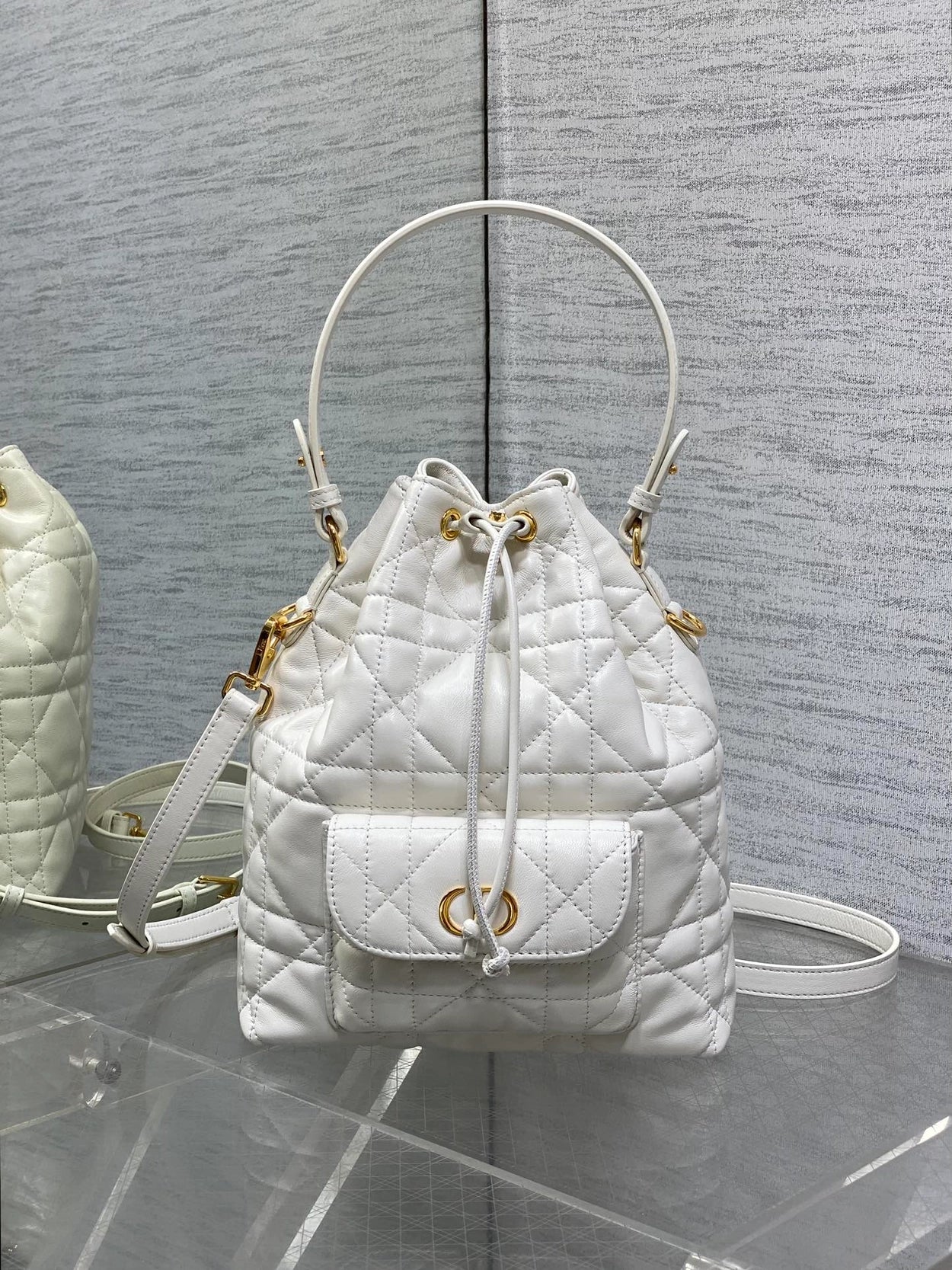 DIOR SMALL CARO BUCKET BAG WHITE