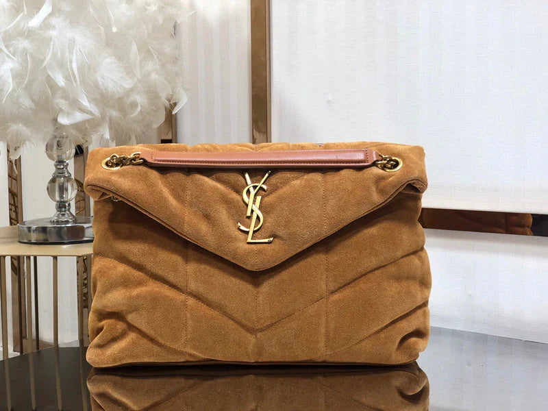 Ysl puffer bag suede taba