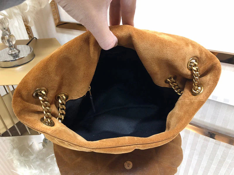 Ysl puffer bag suede taba